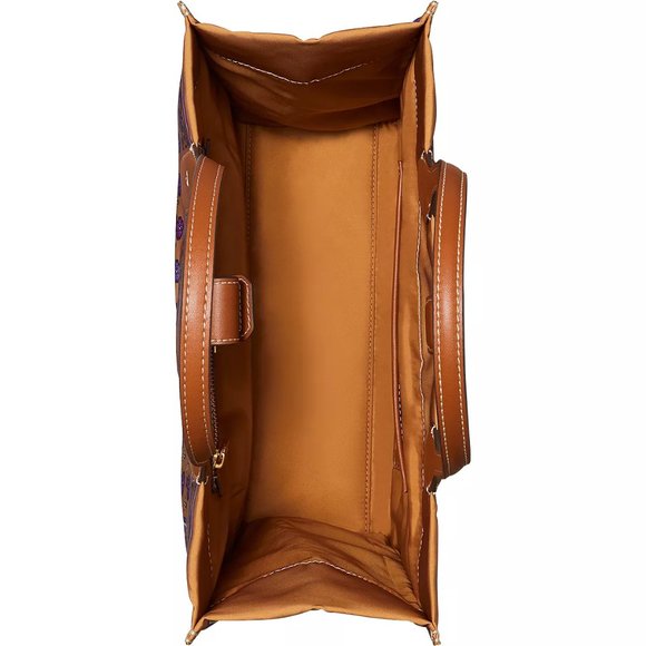 Tory Burch Ella Printed Tote Bag Large Brown Floral Daisy Border + TB Gift Bag - Picture 5 of 13